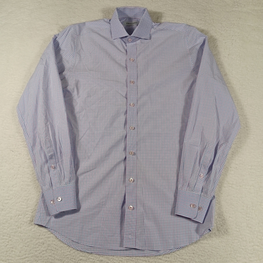 Twillory Mens 15.5 34/35 Tailored Fit Long Sleeve Button Up Check Plaid Office